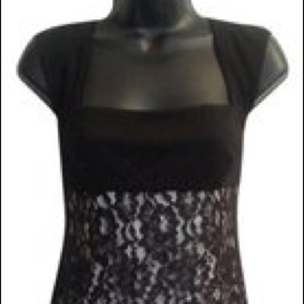 Black square neck lace black dress